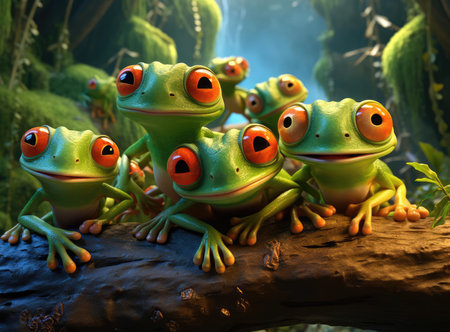 A group of red-eyed frogsの素材