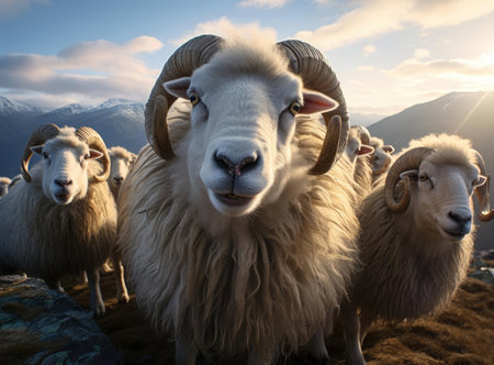 A group of mountain sheepの素材