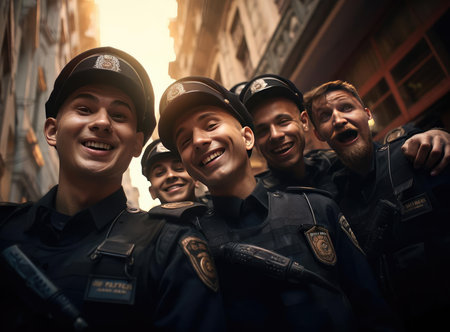 A group of police officers looking at the cameraの素材