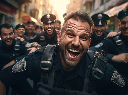 A group of police officers looking at the cameraの素材