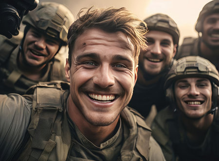 A group of soldiers looking at the cameraの素材