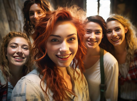 A group of young sexy women looking at the camera in a friendly wayの素材