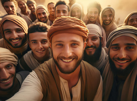 A group of Muslims happily look at the cameraの素材