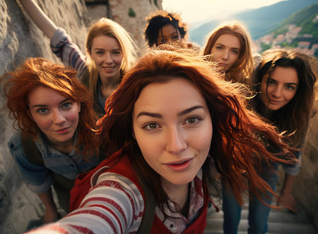 A group of young sexy women looking at the camera in a friendly wayの素材
