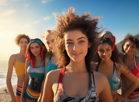 A group of young women in swimsuitsの素材