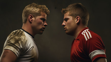 The battle of the views of two football playersの素材