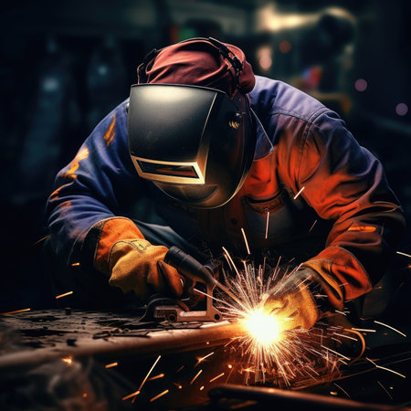 A masked welder welds partsの素材