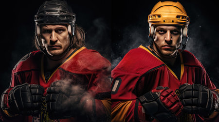 Two hockey players in the fight for the puckの素材