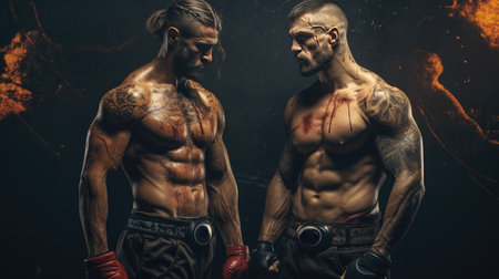 The battle of two mixed martial arts fightersの素材