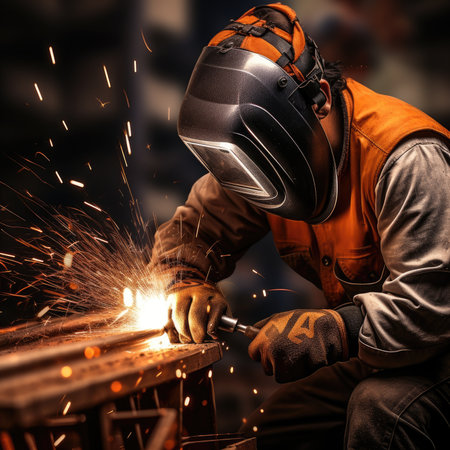 A masked welder welds partsの素材