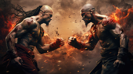 The battle of two mixed martial arts fightersの素材