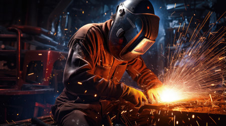 A masked welder welds partsの素材