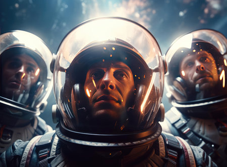 A group of astronauts on an unknown planetの素材