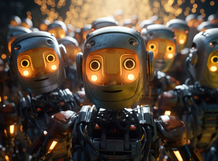 A group of robots looking at the cameraの素材