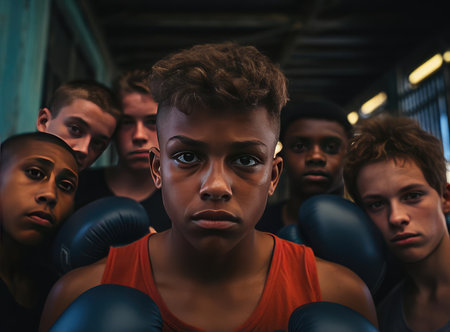 A group of teenage boxers with boxing glovesの素材
