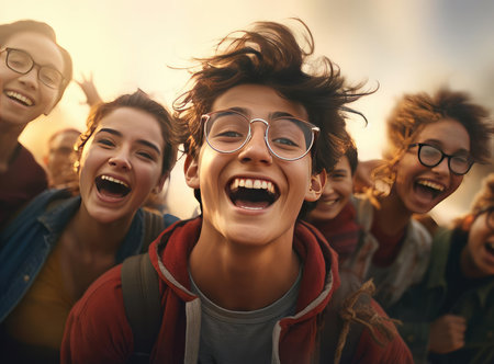 Teenagers with glasses and without glassesの素材