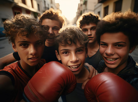 A group of teenage boxers with boxing glovesの素材
