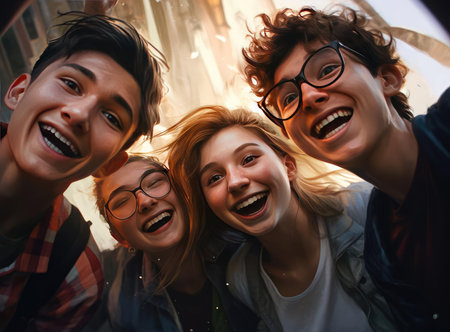 Teenagers with glasses and without glassesの素材