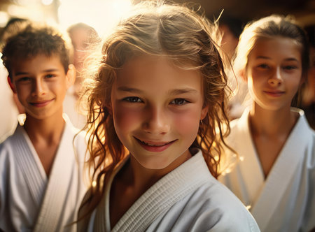 A group of teenage wrestlers in a kimonoの素材