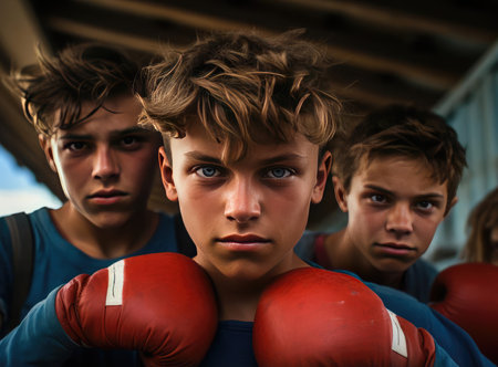 A group of teenage boxersの素材