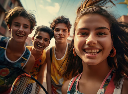 A group of teenage tennis playersの素材