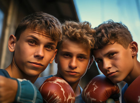 A group of teenage boxersの素材