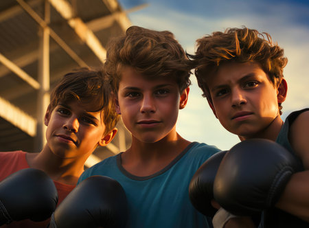 A group of teenage boxersの素材