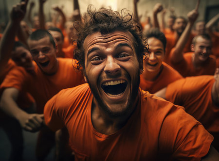 A group of prisoners in prisonの素材
