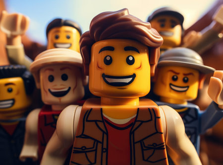 A group of plastic men from the constructor look at the cameraの素材