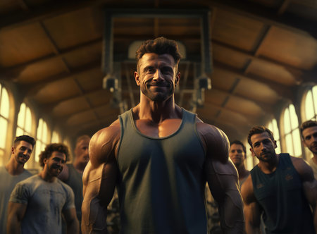 A group of bodybuilders looking at the cameraの素材