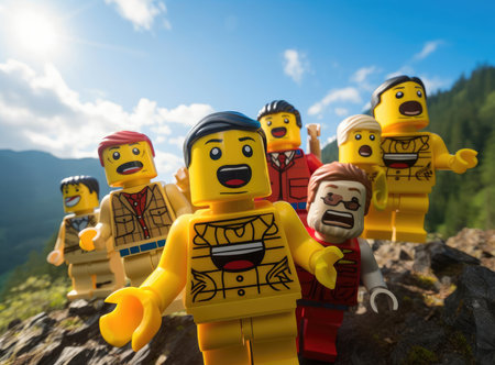 A group of plastic men from the constructor look at the cameraの素材