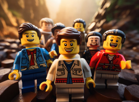 A group of plastic men from the constructor look at the cameraの素材