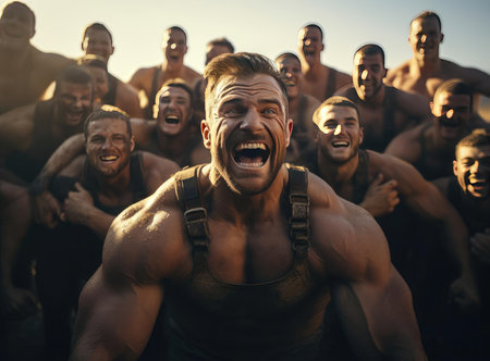 A group of bodybuilders looking at the cameraの素材