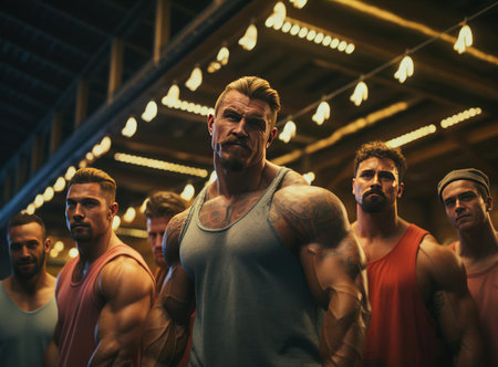 A group of bodybuilders looking at the cameraの素材