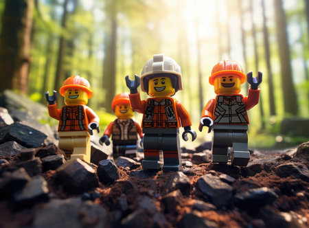 A group of plastic men from the constructor look at the cameraの素材