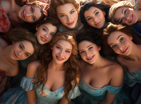 A group of princesses smiling and looking at the cameraの素材