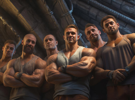 A group of bodybuilders looking at the cameraの素材