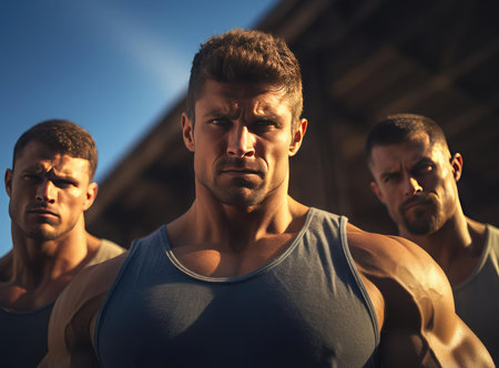 A group of bodybuilders looking at the cameraの素材