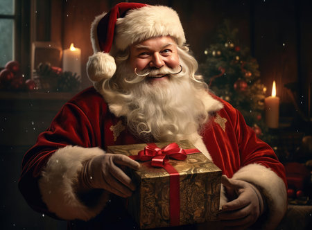 Santa Claus with a gift box in his handsの素材