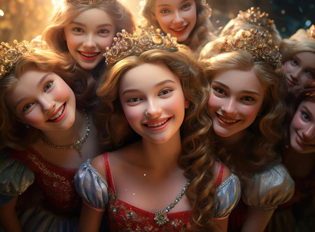 A group of princesses smilingの素材