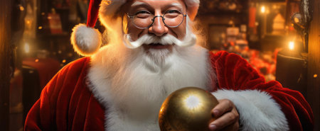 Santa Claus with a gift box in his handsの素材