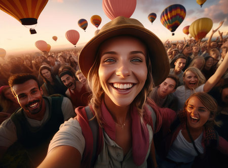 People on International Balloon Day look at the cameraの素材