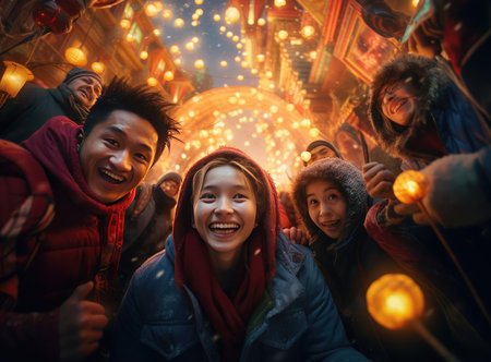 The people at the Lantern Festival in Chinaの素材