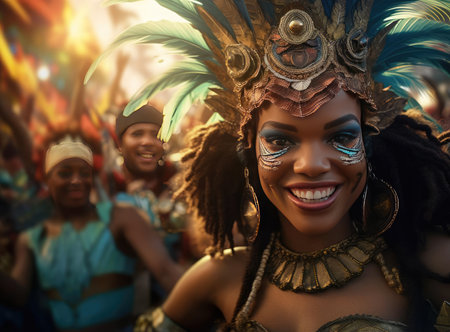 People in costumes at the carnival in Rio de Janeiroの素材