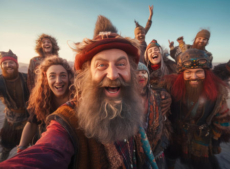 A group of people at the Burning Man celebrationの素材