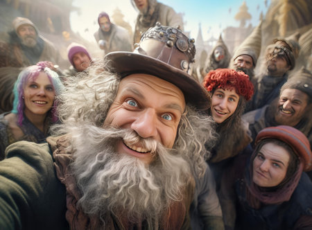 A group of people at the Burning Man celebrationの素材