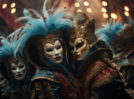 A group of people at a masquerade carnival in Veniceの素材