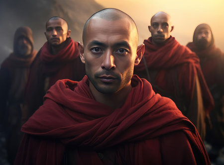 A group of Buddhist monksの素材