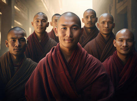 A group of Buddhist monksの素材