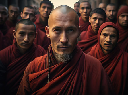 A group of Buddhist monksの素材